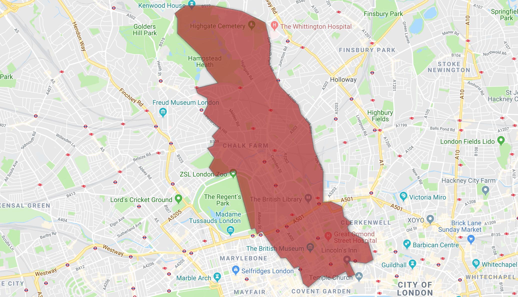 A map of the constituency of Holborn and St Pancras