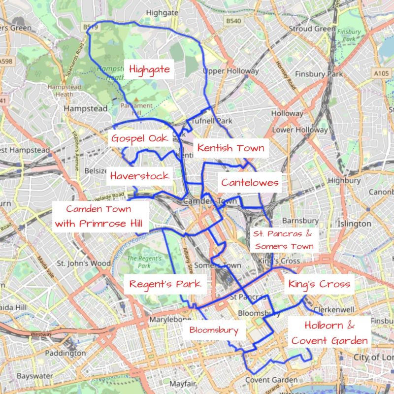 Holborn & St. Pancras constituency map with wards