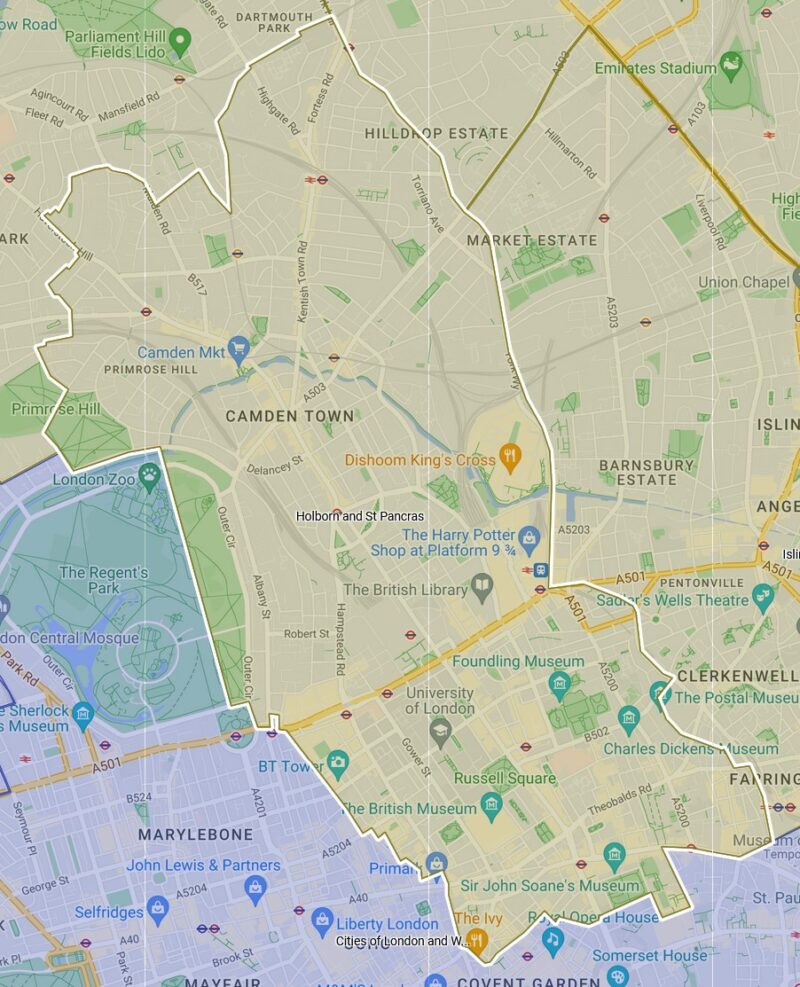 Map of the constituency of Holborn and St Pancras