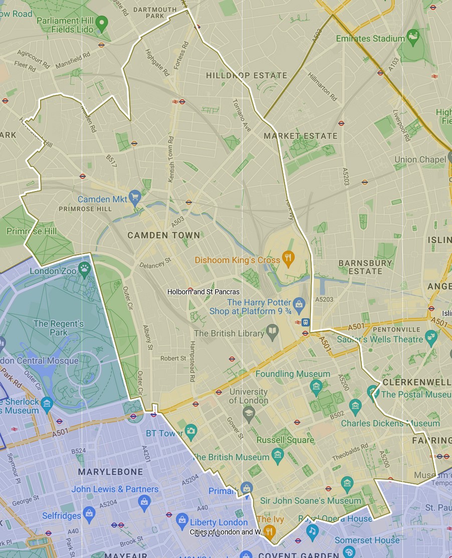 Map of the constituency of Holborn and St Pancras